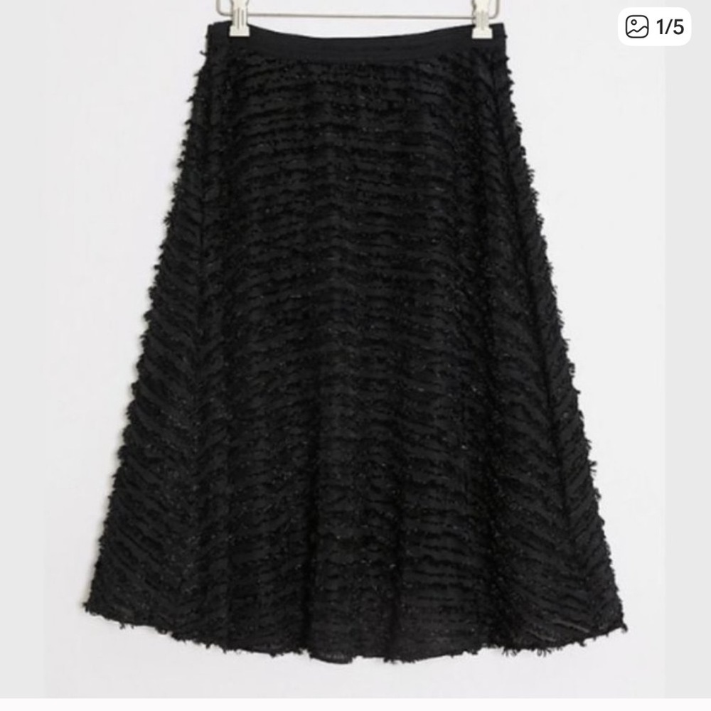 Anthropologie / Maeve Grazia Textured Black High Rise Midi Skirt fringe 4